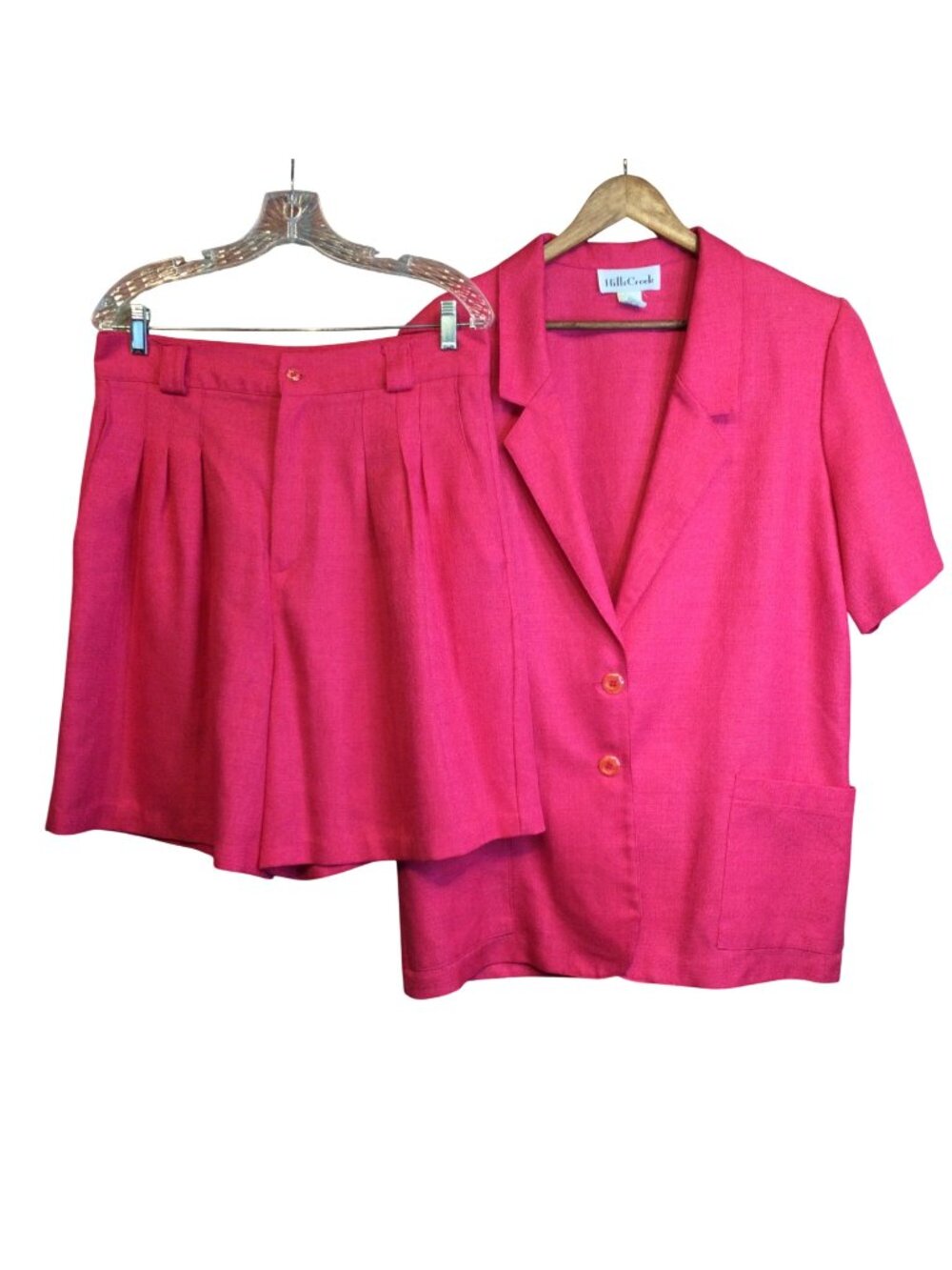 Womens Vintage 2 Piece Set Blazer Shorts Pink Size 16 Grandmillennial Barbiecore